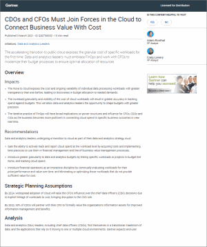 Gartner's report on CDOs and CFOs joining forces to balance business value with cloud analytics costs