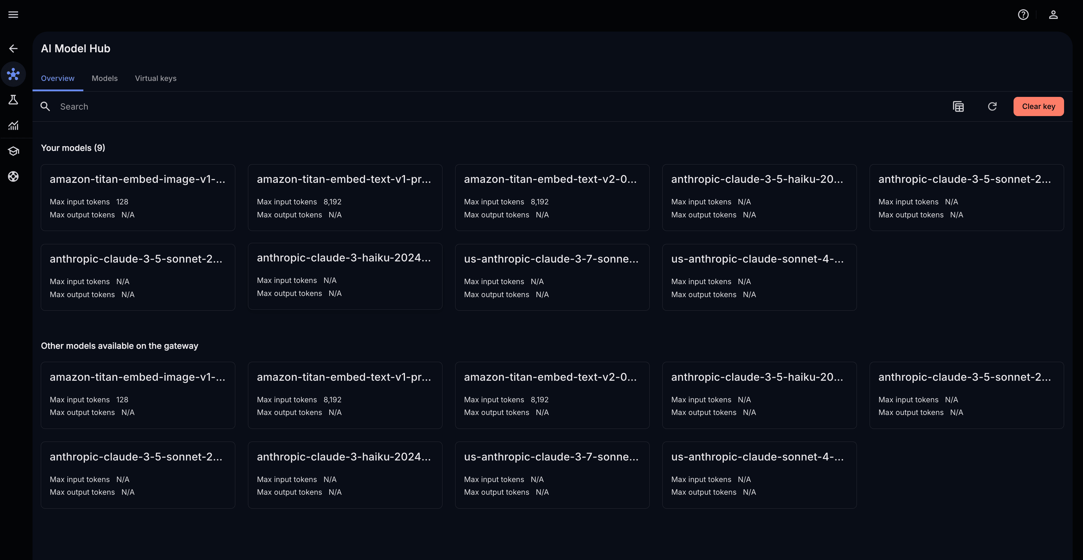 AI ModelHub catalog showing available production-ready models including LLMs and embedding models